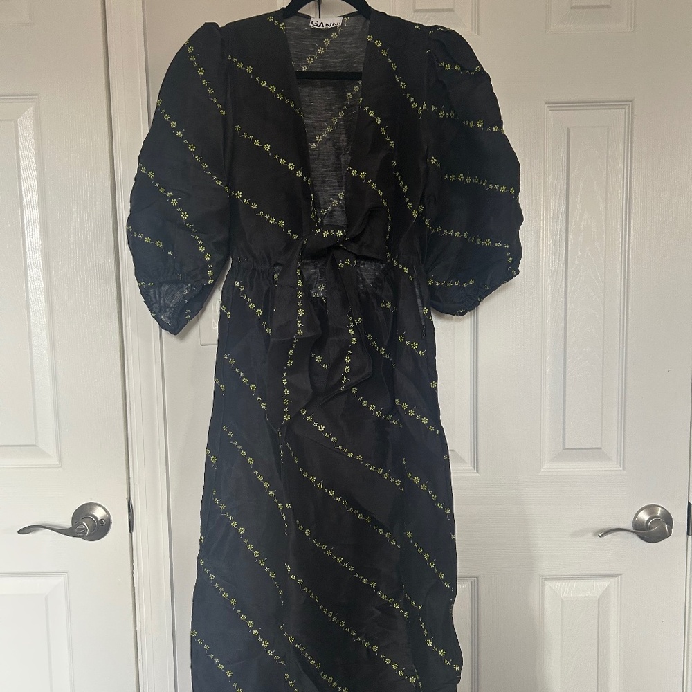 Ganni Silk Linen Front Tie Dress